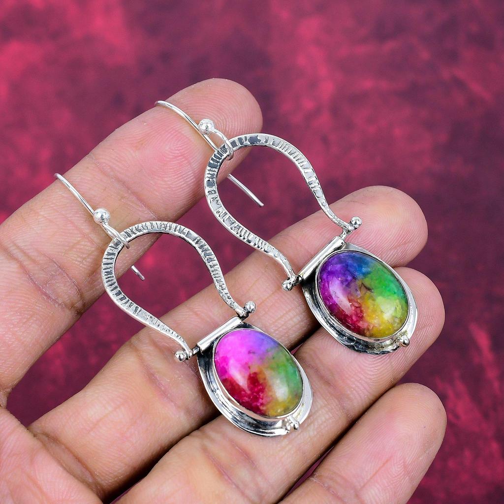 Rainbow Solar Quartz Jewelry, 925 Solid Sterling Silver Earrings Jewelry, Handmade Earrings Gemstone Jewelry For Thanksgiving