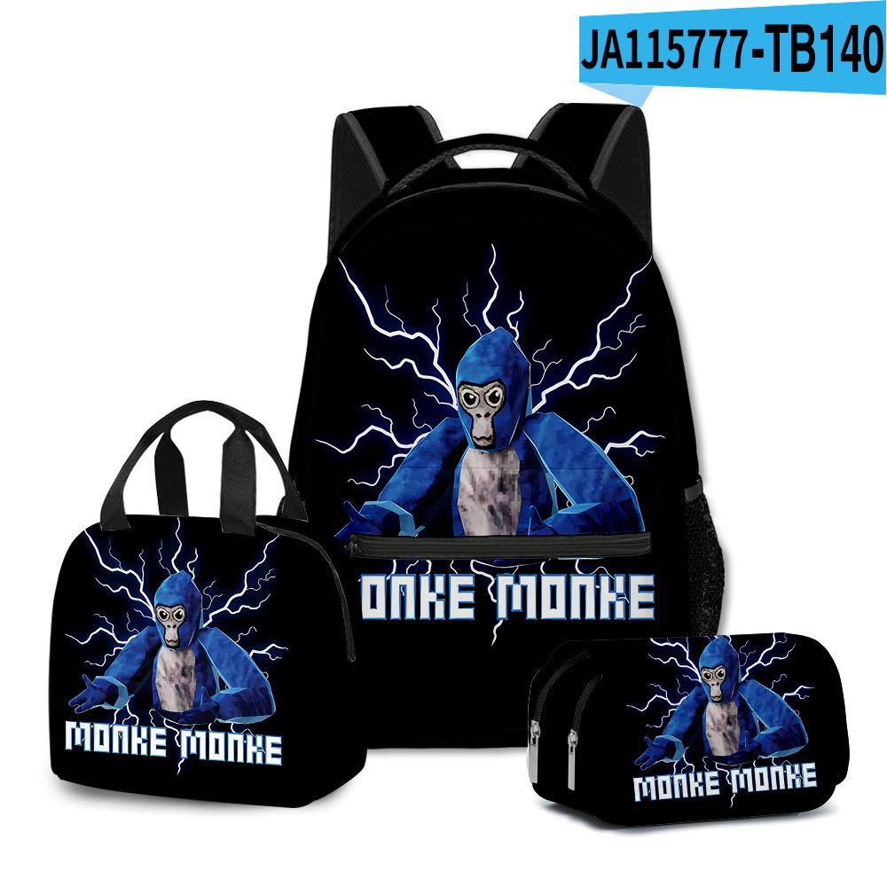 Mode Nieuwigheid Mode Cool Gorilla tag 3D Geprint 3 stuks/Set Student Schooltassen Laptop Dagrugzak Rugzak Lunchtas Etui