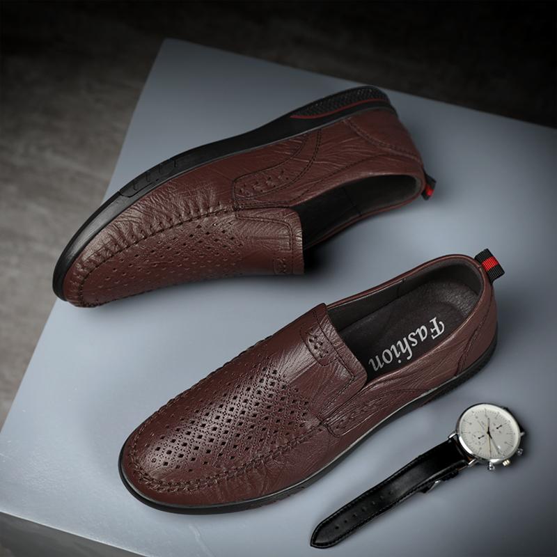 Newest Genuine Leather Loafers Men Classic Business Loafer Driving Shoes Vintage Casual Men&Amp;#39;S Shoes Slip On Office Flats Men Brown