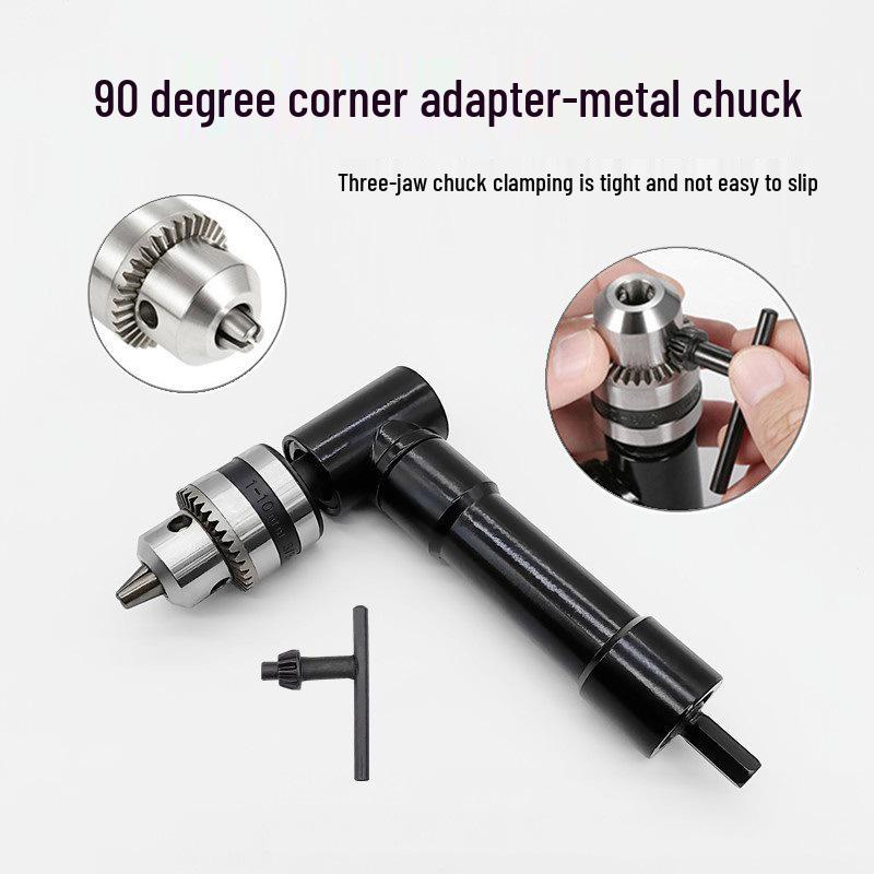 Right Angle Drill Adapter: 90-Degree Screwdriver Bit Changer with Three-Jaw Chuck