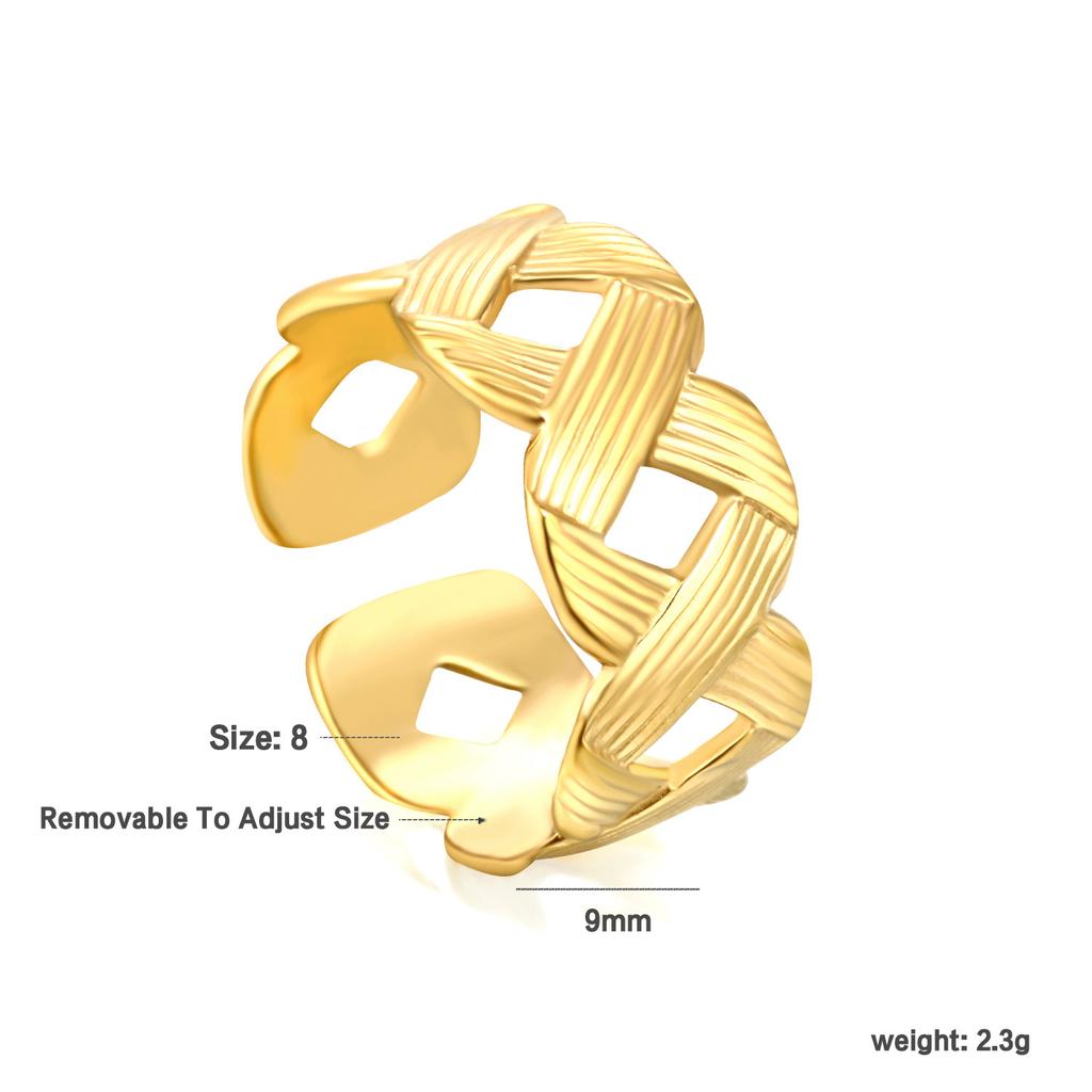 Fashion Hollow Geometric Adjustable Open Ring High-End Gold Tone Ring