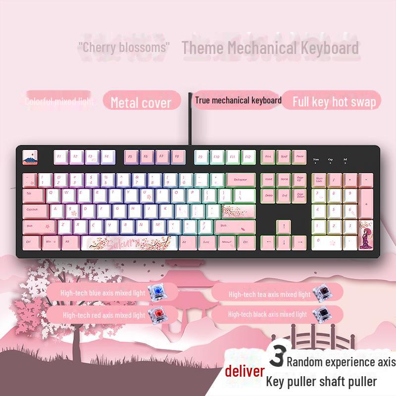 104-Key Wired Gaming Mechanical Keyboard, Blue/Black/Tea/Red/Silent Switches, Mahjong Sound, Hot-Swappable, Customizable