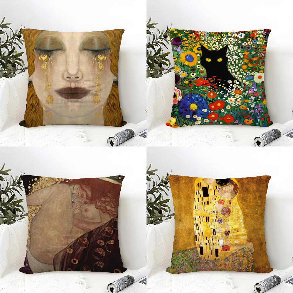 Gustav Klimt Oil Painting Pillow Case Linen Cushion Covers For Decorative Sofa Home Pillows Case Car Chair Pillows Cases