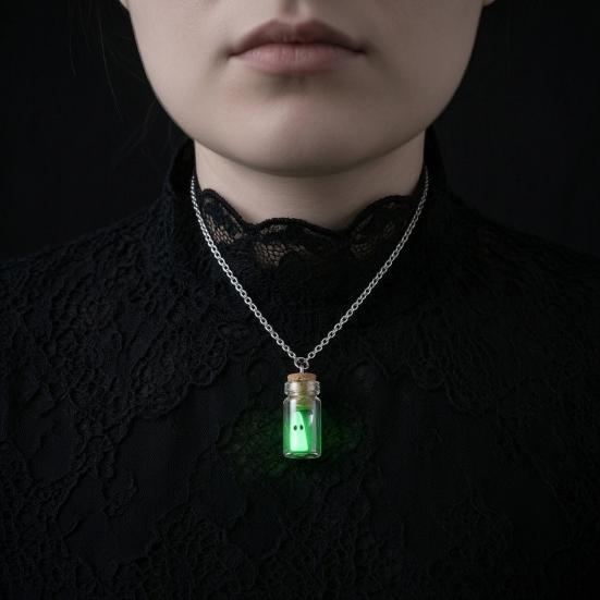 Retro Alternative Necklace Glow Ghost Necklace, Glow-in-The-Dark Bottle Pendant, Cute Unique Earrings Earrings, Gothic Halloween Jewelry for Women Men