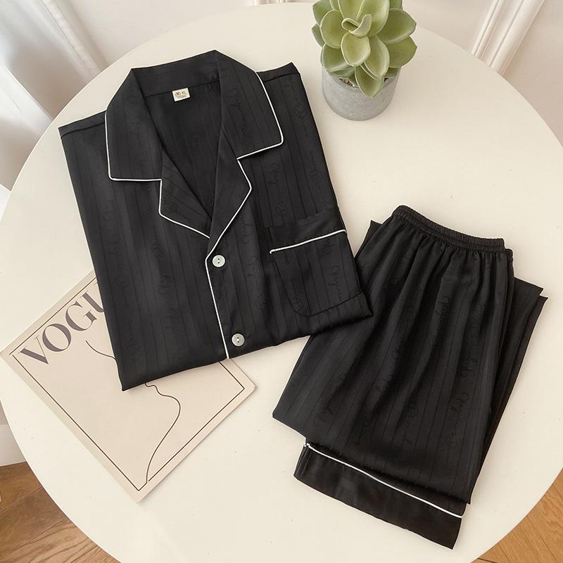 

Пижама с принтом на лацканах, леопардовая рубашка, брюки, ночная рубашка, домашняя одежда, длинный рукав, ледяной шелк, сексуальная кружевная кайма, домашняя одежда 2 шт. XL