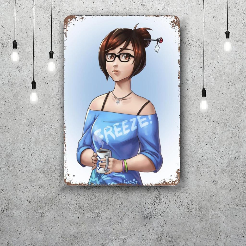 Mei Overwatch Vintage Metal Tin Signs Posters Decor Retro Metal Plaque Wall Art Decor for Garage Bar
