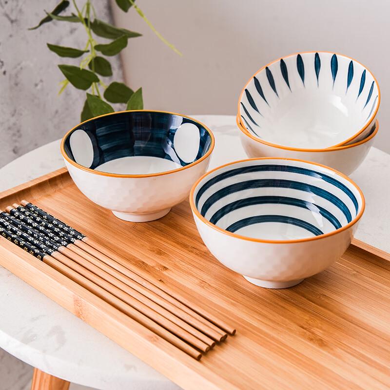 Japanese Style Mixed Color Ceramic Bowl & Chopstick Set