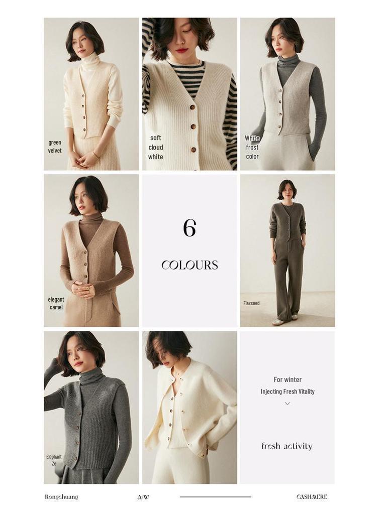 New 2024 Autumn/Winter Women's Cashmere Knitted Vest – Short, Sleeveless Sweater Cardigan