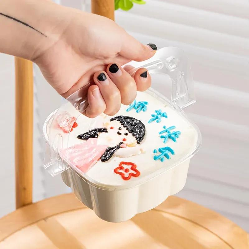 20Pcs Transparent Dessert Box With Handle Fruit Pudding Ice Cream Plastic Cake Box Packaging Baby Shower Birthday Party Supplies