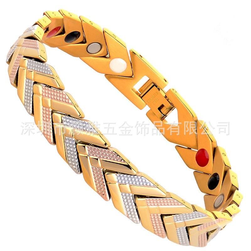Mens Geometric Stainless Steel Magnetic Therapy Bracelet Vacuum Plated Anti-Fatigue Health Jewelry Cycling Outdoor Activities