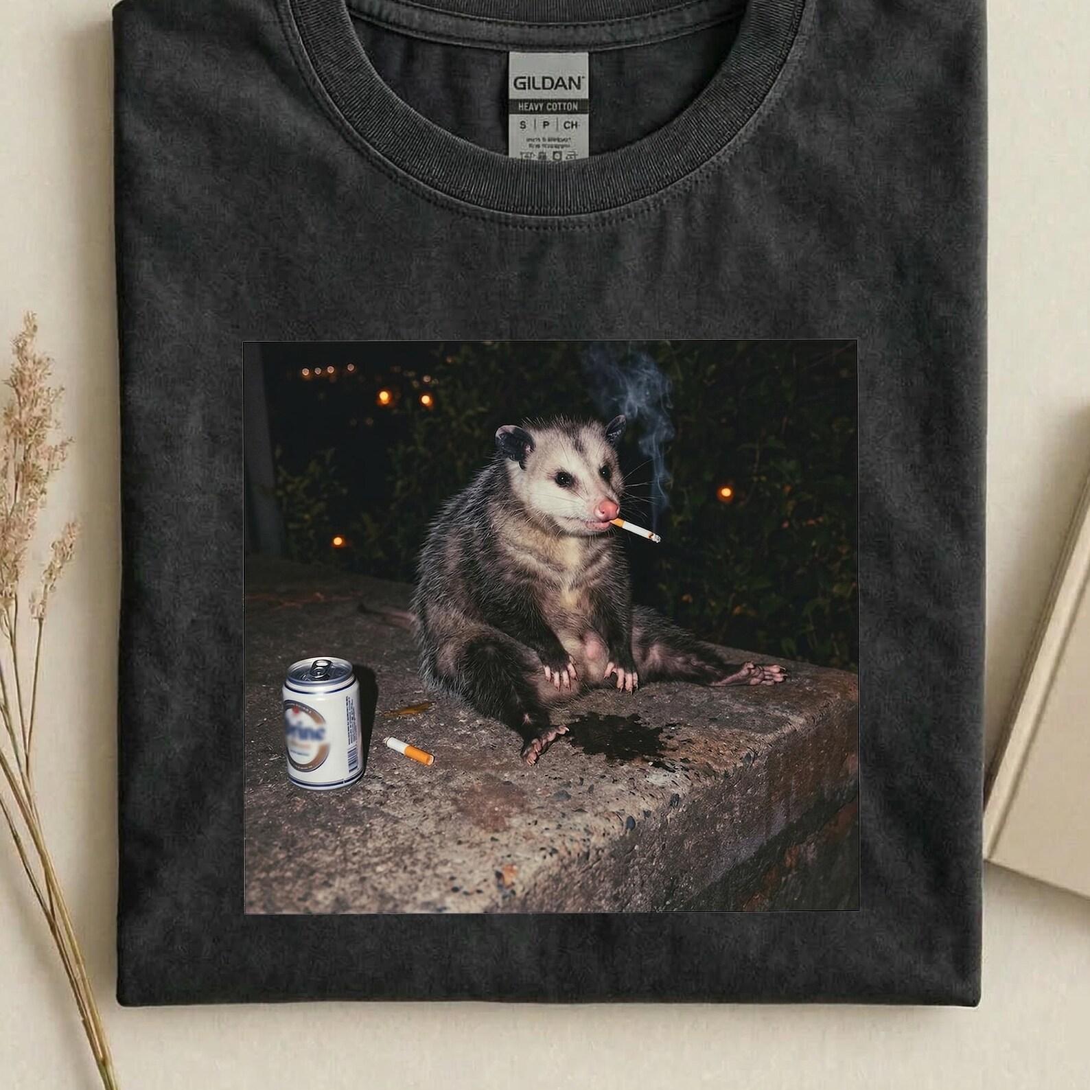 Possum Smoking Beer T-Shirt, Funny Opossum Graphic Tee, Dark Humor Animal Shirt, Vintage Possum Tee, Sarcastic Funny Gift S