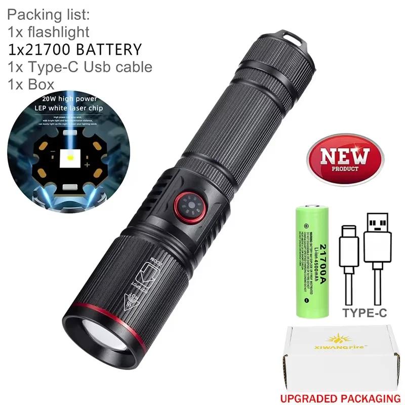20W Zoom Round Beam Light LED High Power Flashlight USB Rechargeable Torch Camping Outdoor Hunting Fishing Walking Lighting Lamp