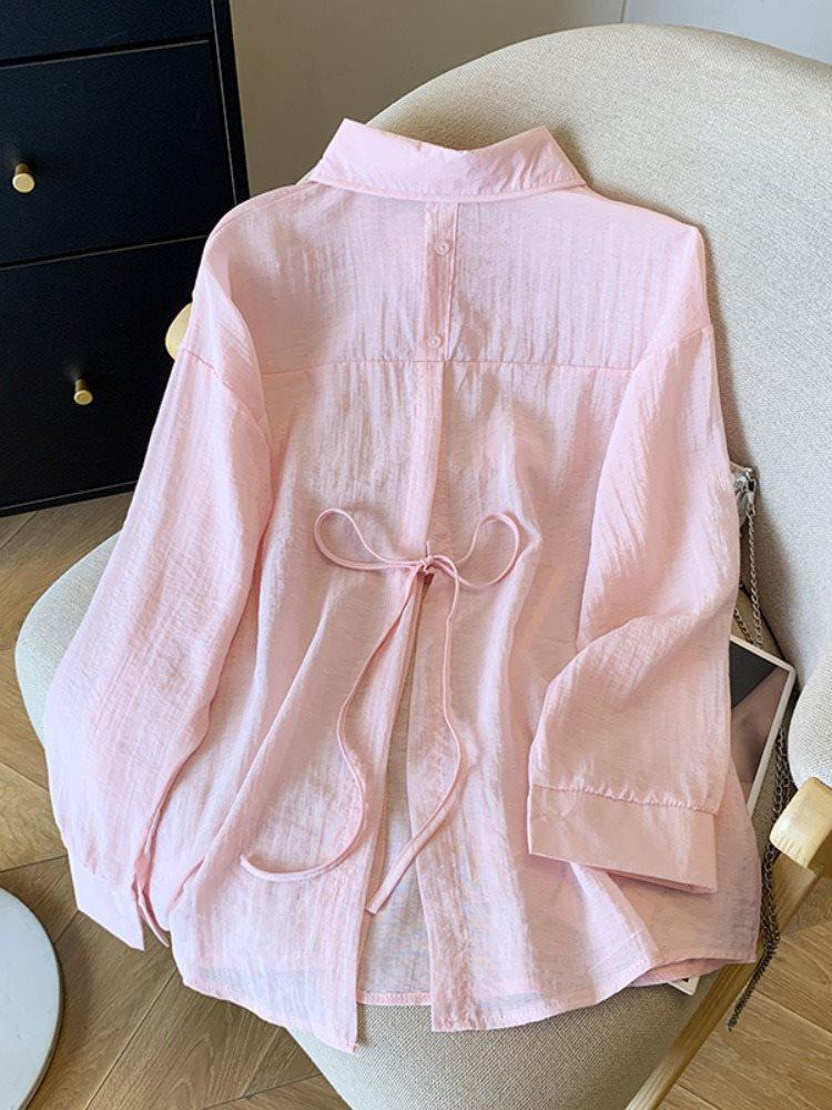 Women's Blue Ice Silk Sun Protection Cardigan - 2025 Summer Back Tie Jacket