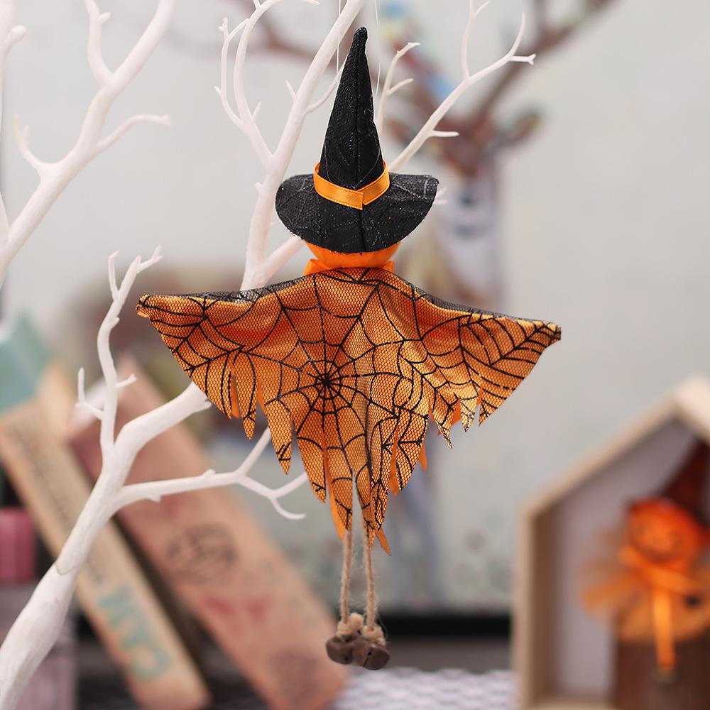 Décor d'Halloween: Poupées Citrouille Sorcière, Fantôme, Chat et Pendentifs Cloche pour Costumes de Fête