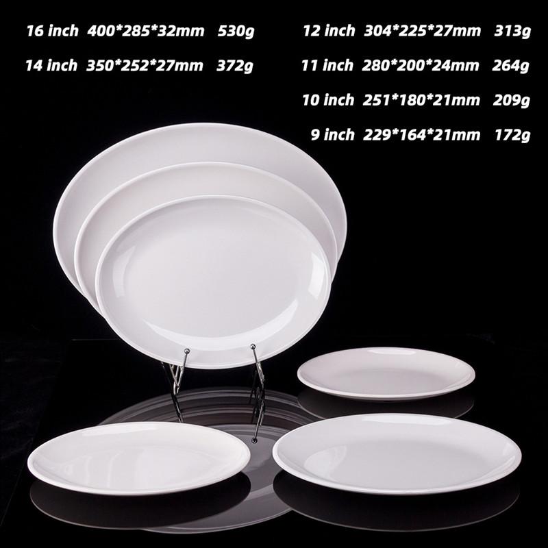 9-14 Zoll Oval Weiß Melamin Teller Speise-Set Imitation Porzellan Geschirr Flache Steak-Tabletts Küche el Tischservice Langlebig