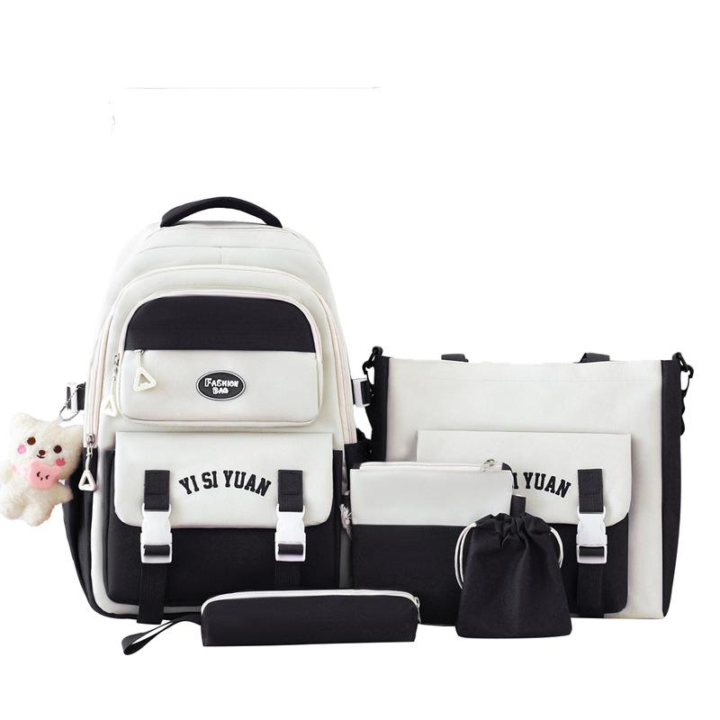 Five-Piece Backpack Set Children's Schoolbag Campus Lackup Ridge Protection Schoolbag Girls Large Capacity Lightweight Backpack