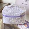 New Cotton Makeup Bag Cute Checkered Pattern Travel Toiletry Bag Multi-size Large Capacity Storage Wrist Bag Travel Use