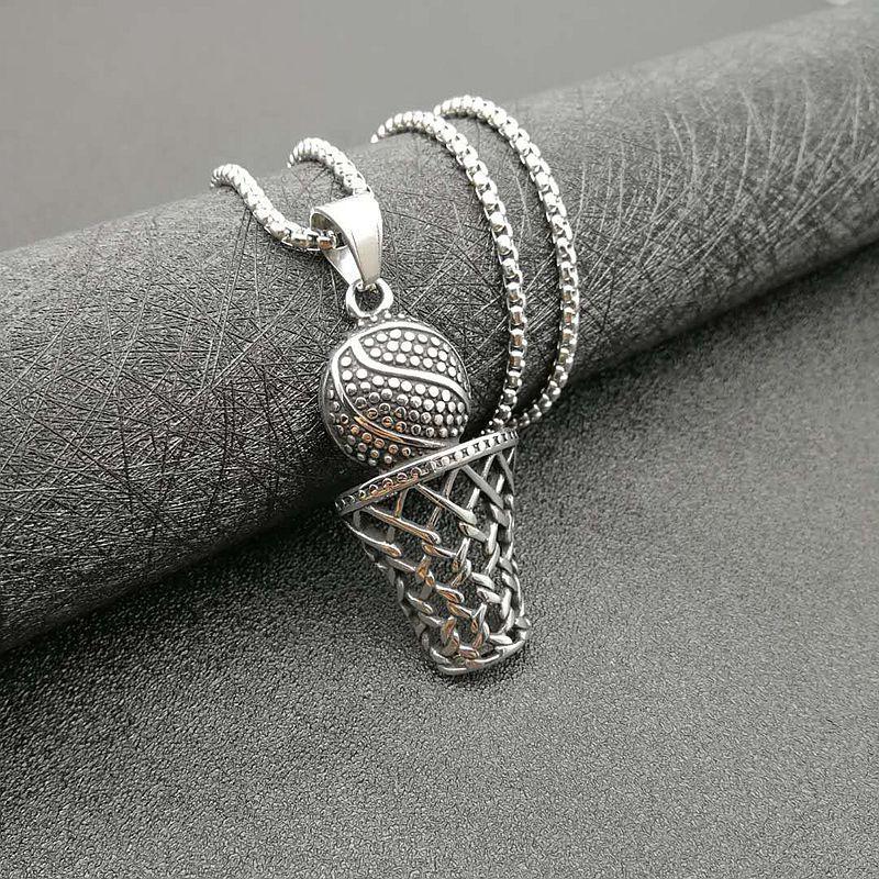 Fashion Hip-Hop 316L Stainless Steel Frame Men Necklace Silver Color Pendant Steel Necklace Men Basketball Sports Jewelry