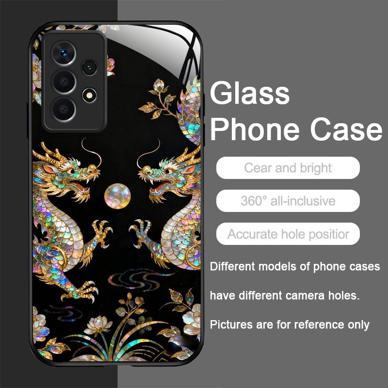 Stylish Dragon Leopard Marble Texture Tempered Glass Phone Case for Samsung Galaxy A56 A55 A54 A53 A52 A36 A14 A15 A16 A32 Cover