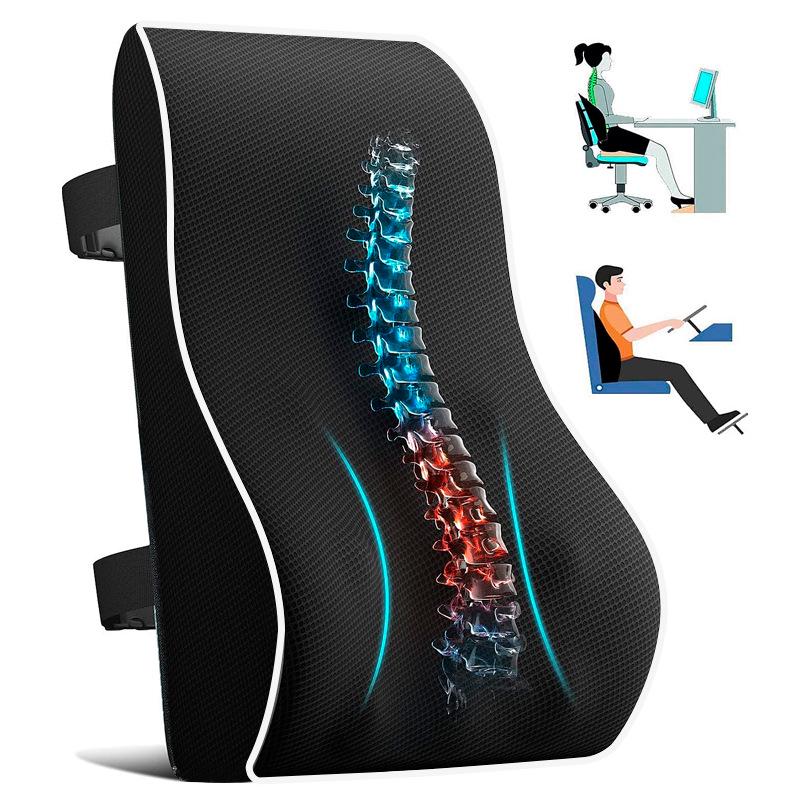 Ergonomic Memory Foam Lumbar Support Cushion for Office Chair, Car, and Wheelchair.
