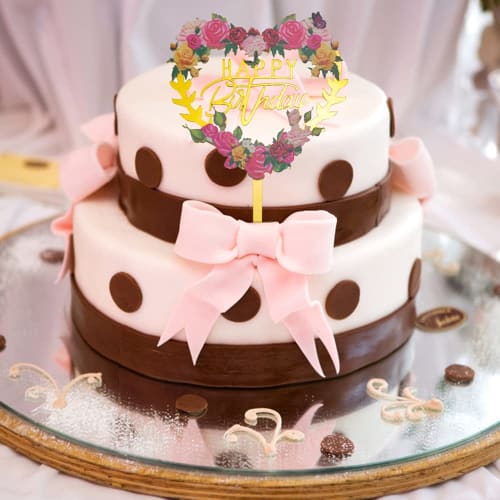 LIKENNY 5-Piece Set of Cake Topper, Birthday Cake Decoration, Cake Insert Card, Flower, Happy Birthday Party Cake Decorating Supplies for Celebrations