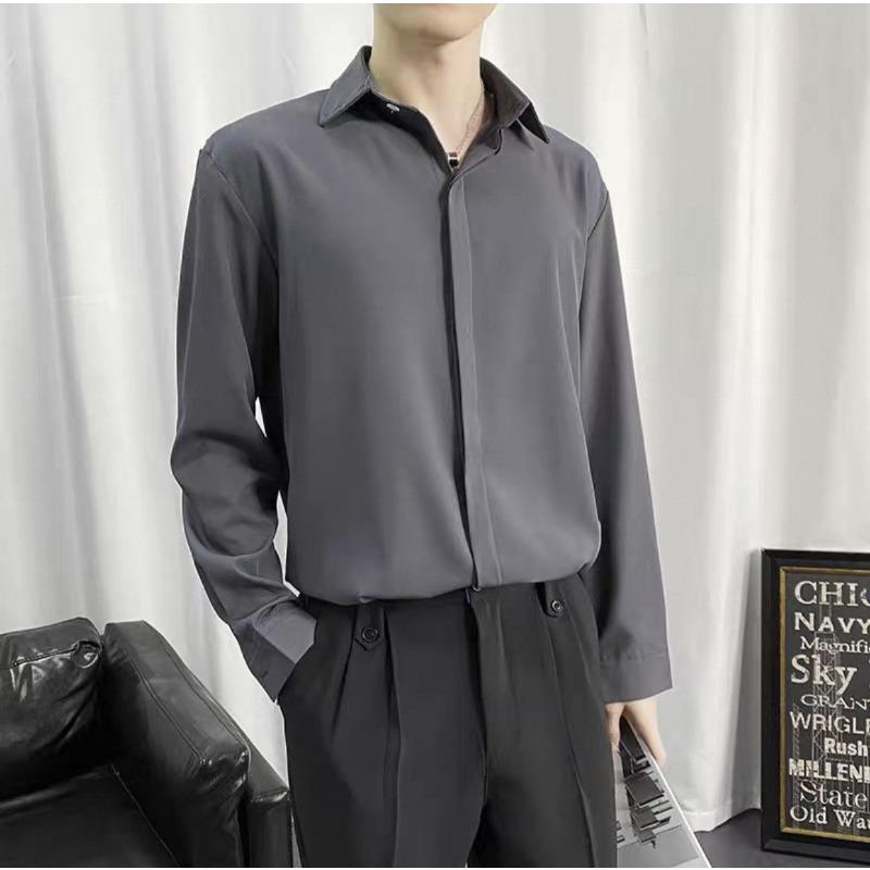 Men Loose Long Sleeve Non Iron Business Casual Solid Drape Shirt