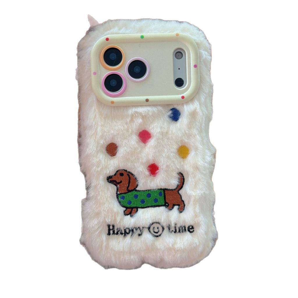 Cute Dachshund for iPhone17 Mobile Phone Case Apple 16promax Plush 15 Warm Winter 13 Protective Case 14