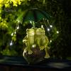 Frog Couple Solar Light Durable Resin Construction Waterproof UV Resistant Frog Holding Umbrella Sculpture with LED Light