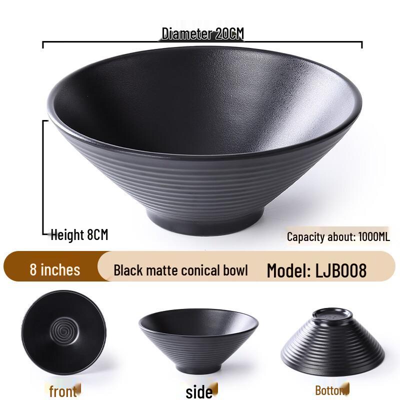8-inch Black Melamine Noodle Bowl Set