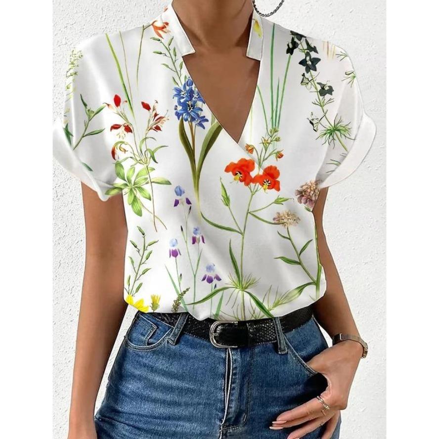 

YYFS женские модные повседневные летние весенние блузки и рубашки с цветочным узором и коротким рукавом с v-образным вырезом XXL