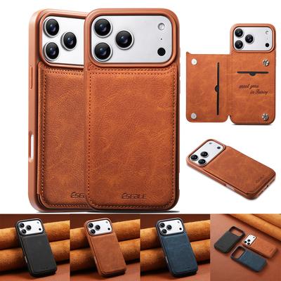 Luxury Retro Flip Card Leather Phone Case For iPhone 17 Pro 16 15 14 13 Pro Max 17Air 16E Slim Magnetic Card Holder Cover