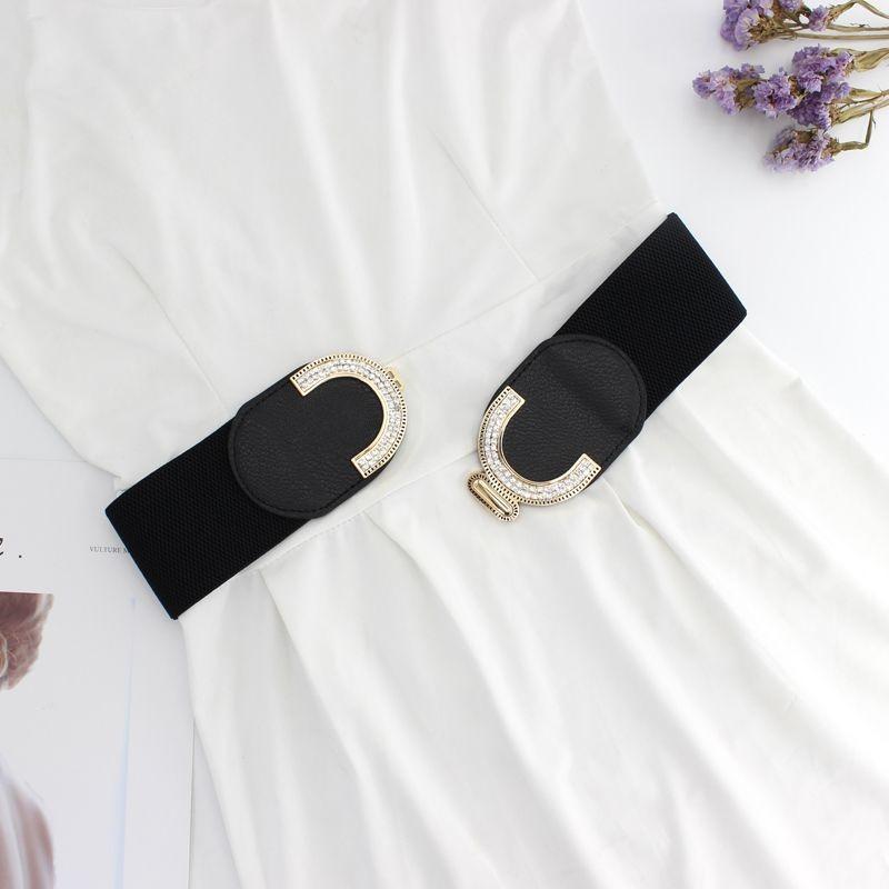 Elegant Women's Stretchy Wide Waist Belt With Rhinestone Embellishments For Dresses