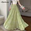 French Style Spring Fall Women Princess Maxi Long Skirt High Waist Black White Beige Green Layered Ruffles Skirt Elegant Feminine Tierred Skirts