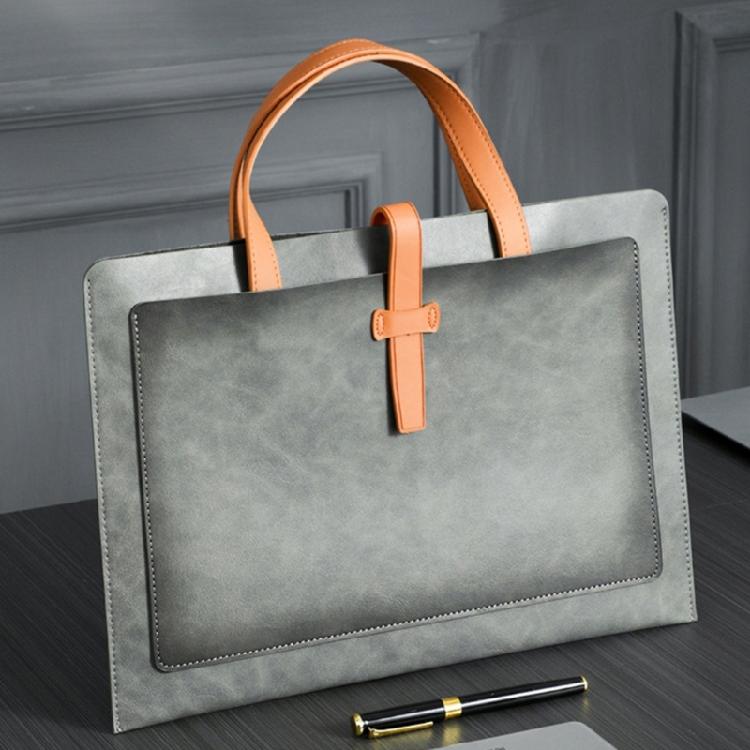 Document Storage Bag Leather Laptop Sleeve Leather Buckle Lock for Office