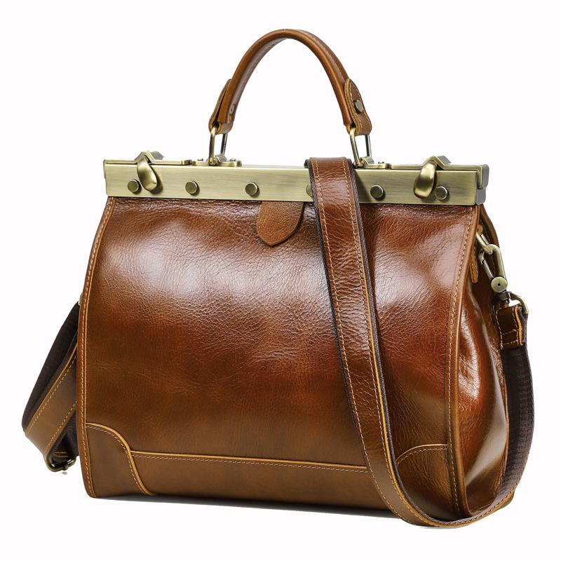Women's Genuine Cowhide Leather Handbag - Handmade Shoulder & Crossbody Bag with Metal Buckle