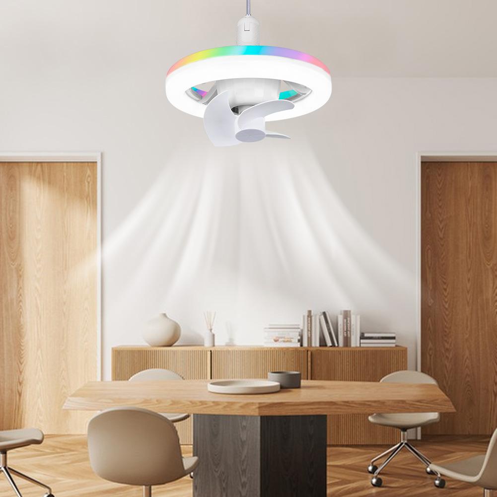 E27 Socket Ceiling Fan with Light RGB Mode Light Socket Fan 3 Speeds Ceiling Fans with Light Bulb for Kid Bedroom Kitchen Garage