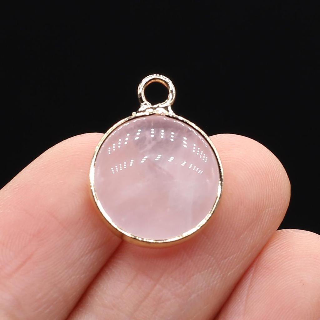 2Pcs, Aura Healing Crystal Pendants, Handmade Round Natural Stone Pendant, Rose Quartz Agate Amethyst Gemstone Charms for Jewelry Making DIY Crafts