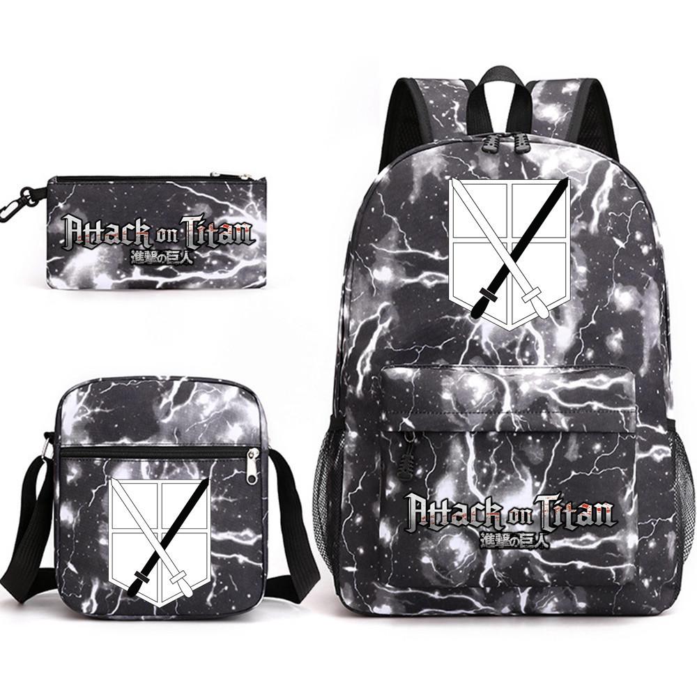 Attack Giant Attackontitan School Bag Three-Piece Printed Backpack Student Computer Canvas Bag