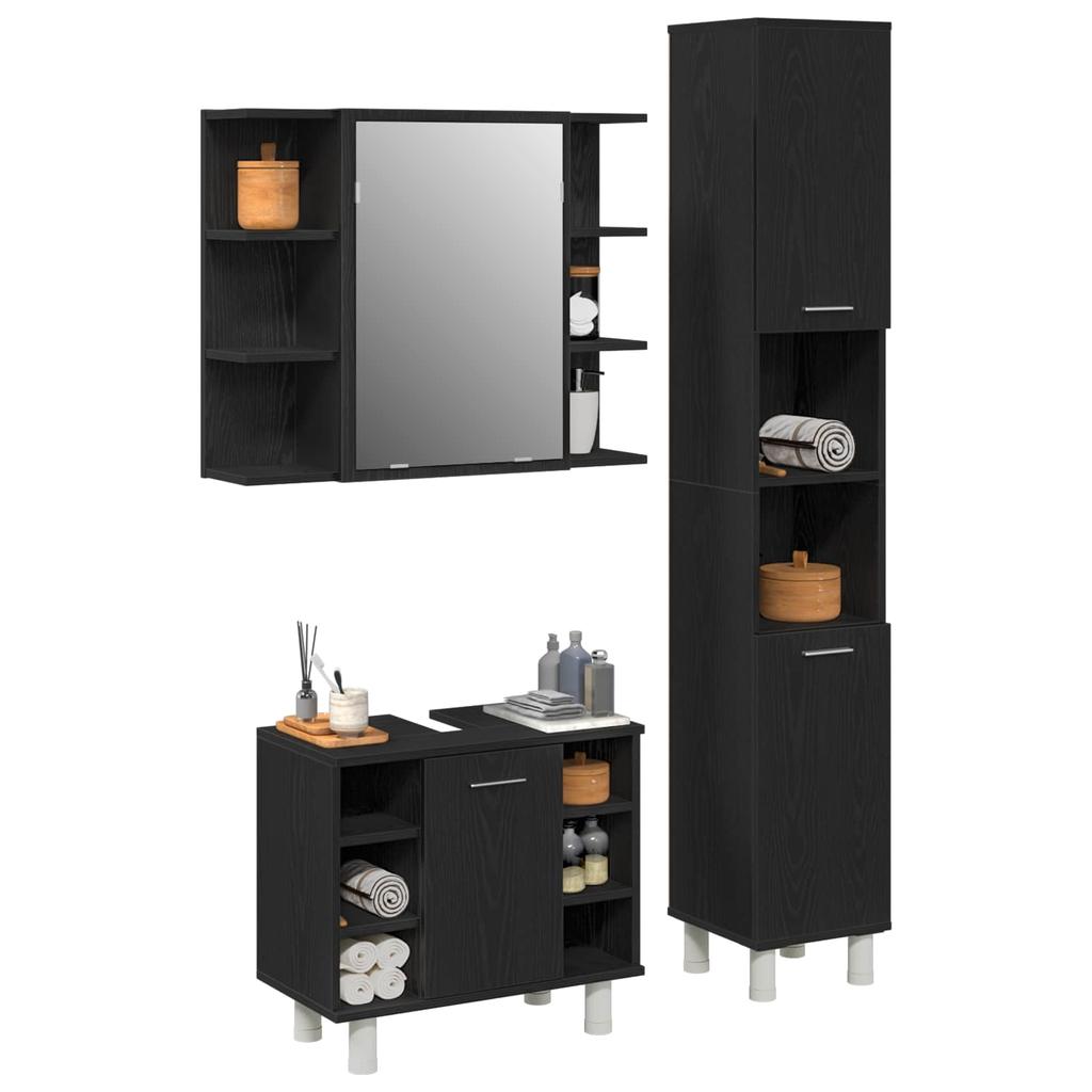 Bathroom Furniture Set with Shelf 3 Pcs Black 30 X 30 X 179.5 Cm
