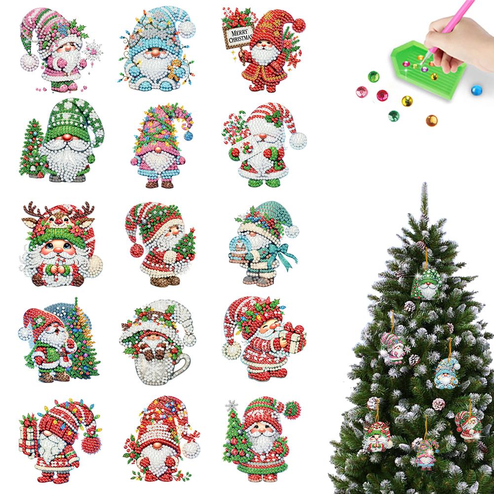 6/10/15pc Xmas Theme 2D/Flat DIY Hanging Diamond Art Kits Acrylic Rhinestone Diamond Christmas Tree Wall Window Pendant Ornament