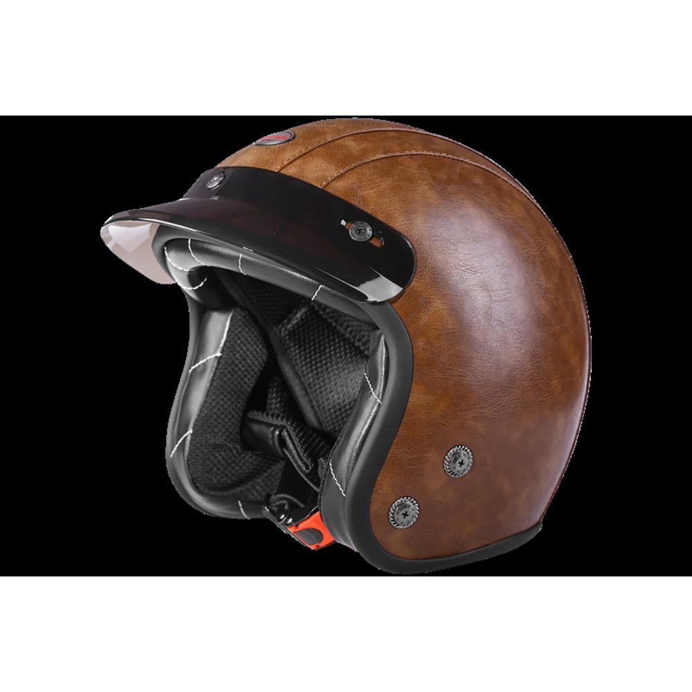 Vintage Helmet Leather Lined Motorcycle Full Helmet Removable Chin Locomotive Men's and Women's Lightweight Small Shell