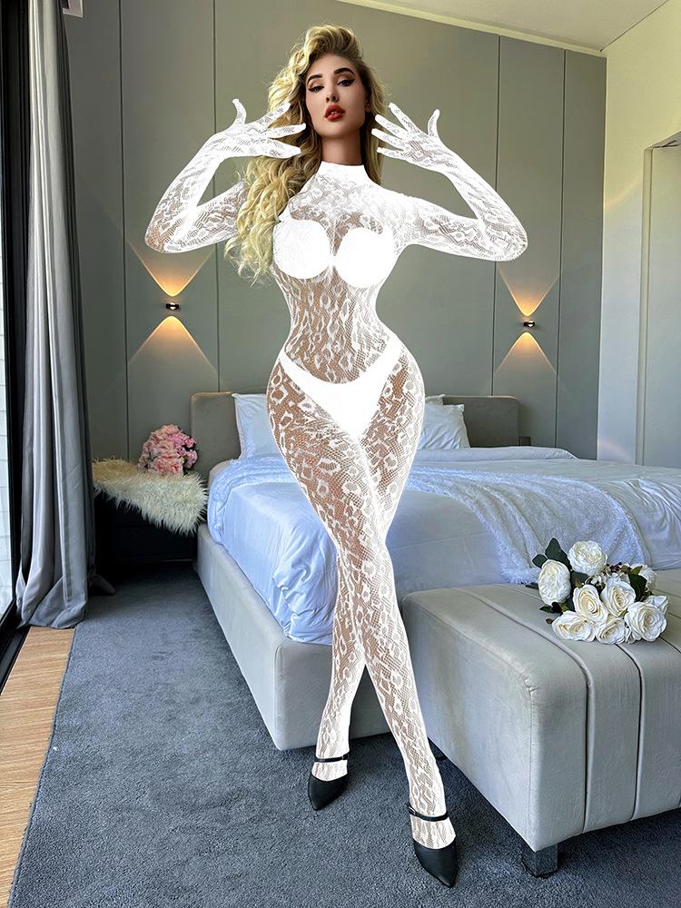 Women Sexy Lingerie Bodystocking for Women - Mesh See-Through Jumpsuit with Long Sleeves Breathable Stretchy Adult Nightwear