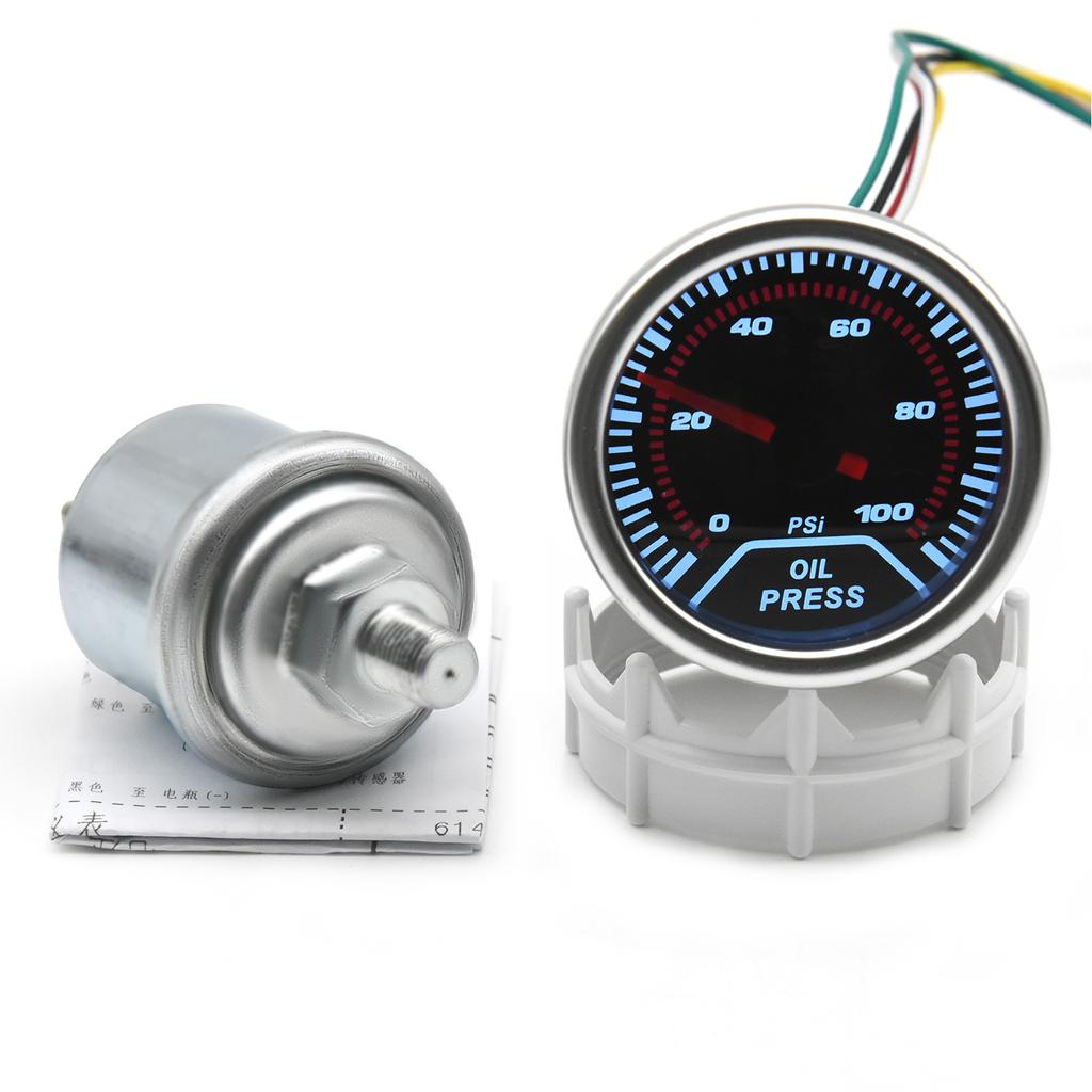 2"52mm Oil Pressure Gauge With Sensor 1/8 NPT Smoke Lens 0-100 PSI Oil Press Gauge Auto Car Meter for Gasoline Racing Car 12V