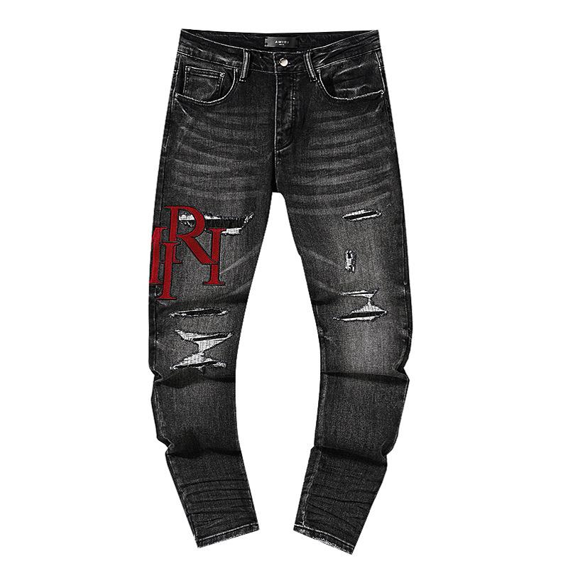 Moda Americana High Street Buco & Patch Trendy Retro Pantaloni Denim Dritti ami