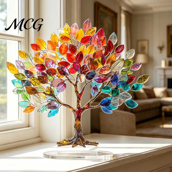 Buntes Baum des Lebens Ornament für Schreibtischornament, Acryl-Tischplatten-Dekoration, Kreative Kunst Feuchtigkeitsbeständige Statue für Haus-Tischplatte Schlafzimmer Wohnzimmer