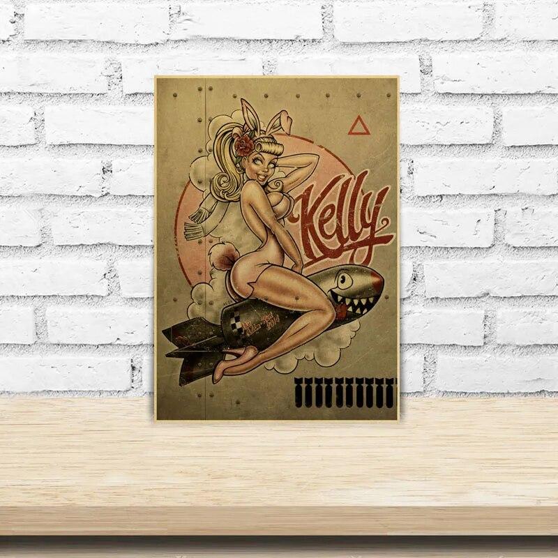 Vintage Pin Up Girl Poster Kraft Paper Posters and Prints Home Decor Painting Bar Cafe Hotel Living Room Decoration Wall Sticker