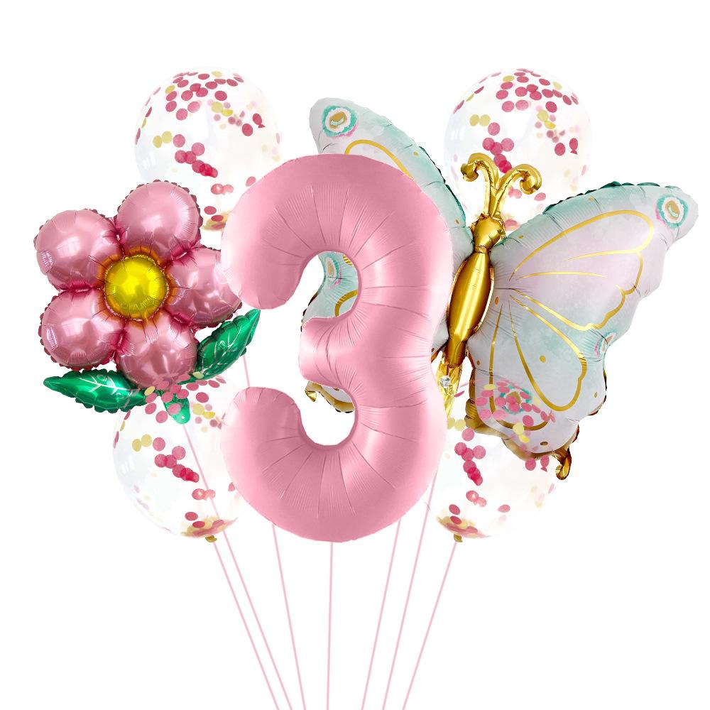 Butterfly 32 Inch Digital Flower Aluminum Film Balloon Set Baby Birthday Balloon Party Decoration Scene