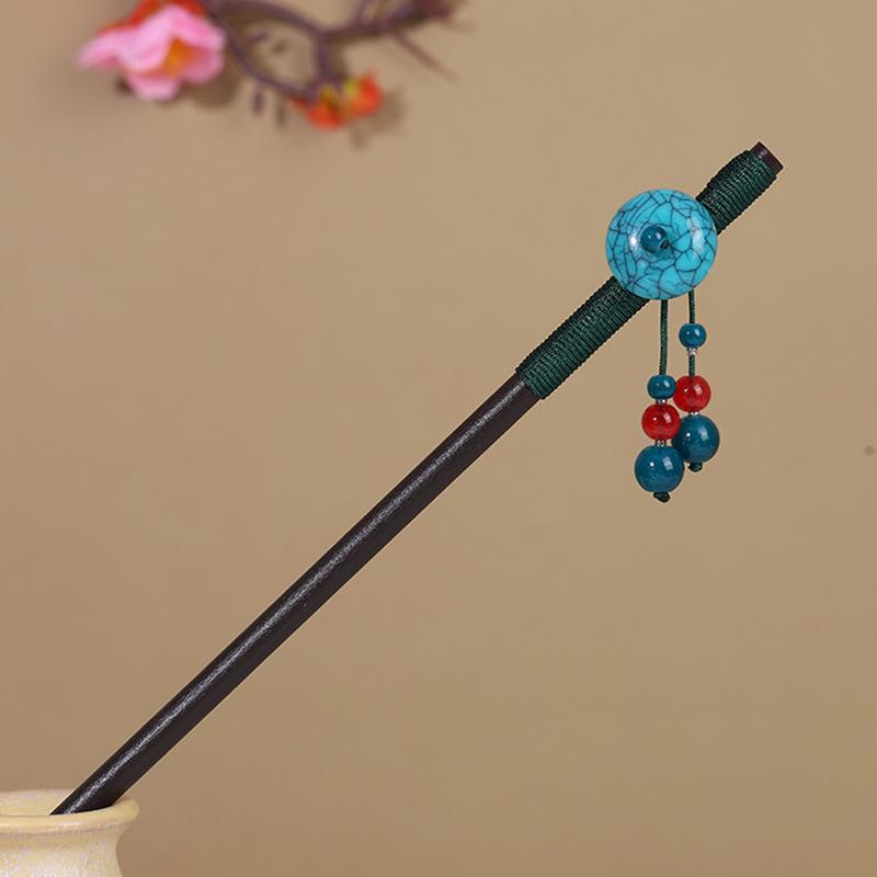 Vintage Tassel Wooden Hairpin for Women - Imitation Ebony Hanfu Accessory, Ancient Style Costume Hairpin