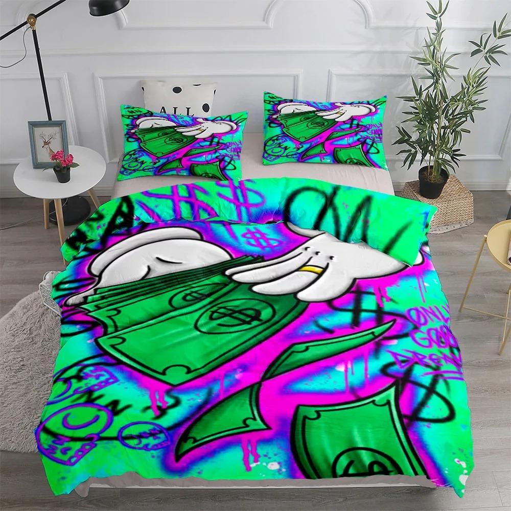 Pościel Hip-Hop Graffiti - Dla Nastolatków Poszewka na Kołdrę i Poszewka na Poduszkę Wzór Artystyczny Wystrój Sypialni 135x200cm, Prezent dla Chłopców i Dziewcząt