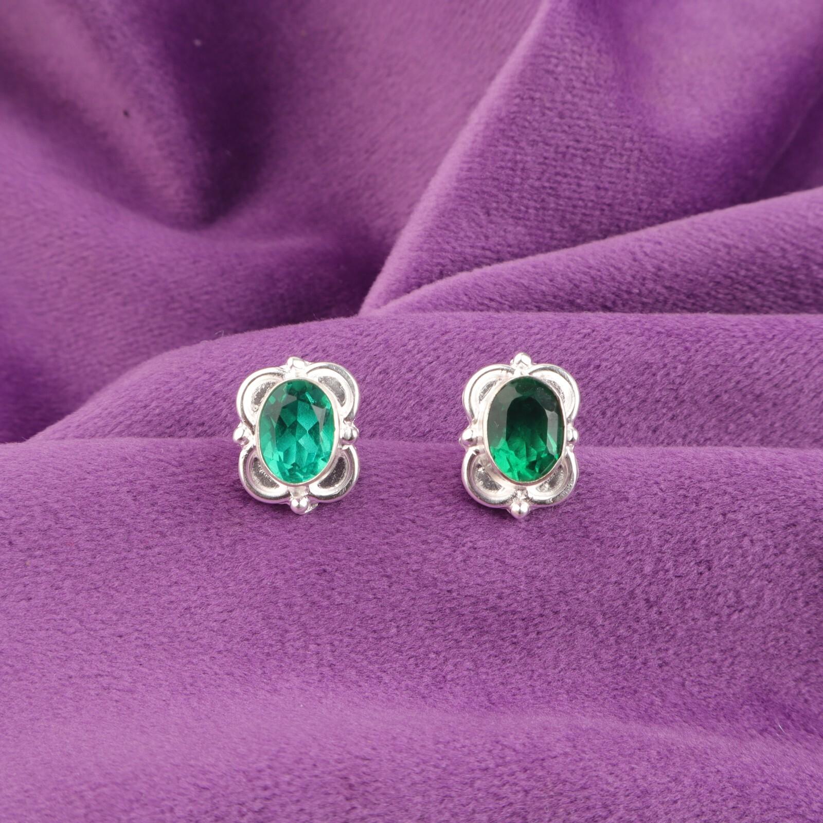 

Зеленый Изумрудный Камень Стерлинговое Серебро Подарок Жене Юбилей Висячие Серьги-Капли EE-149-14